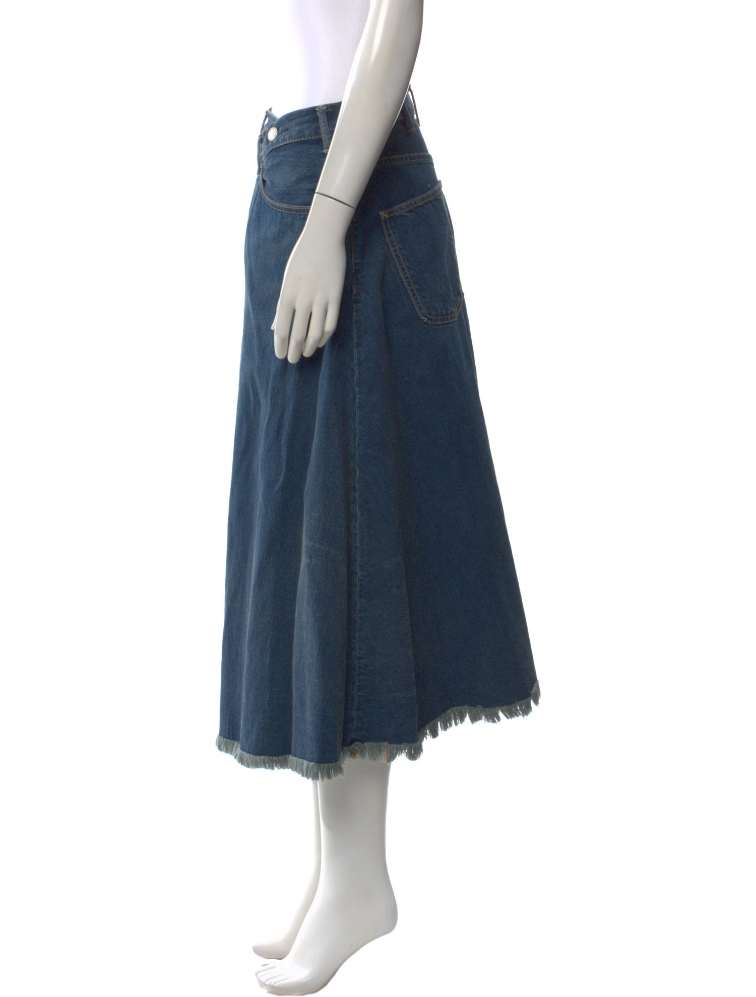 45R Raw-Edge Trim Midi Length Skirt