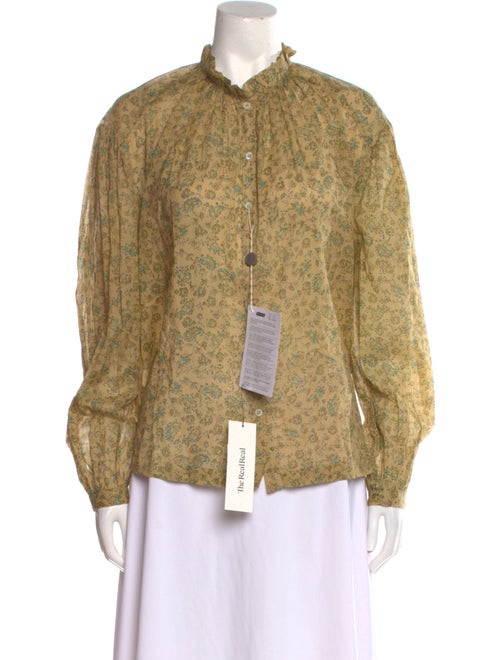 Masscob Printed Mock Neck Button-Up Top