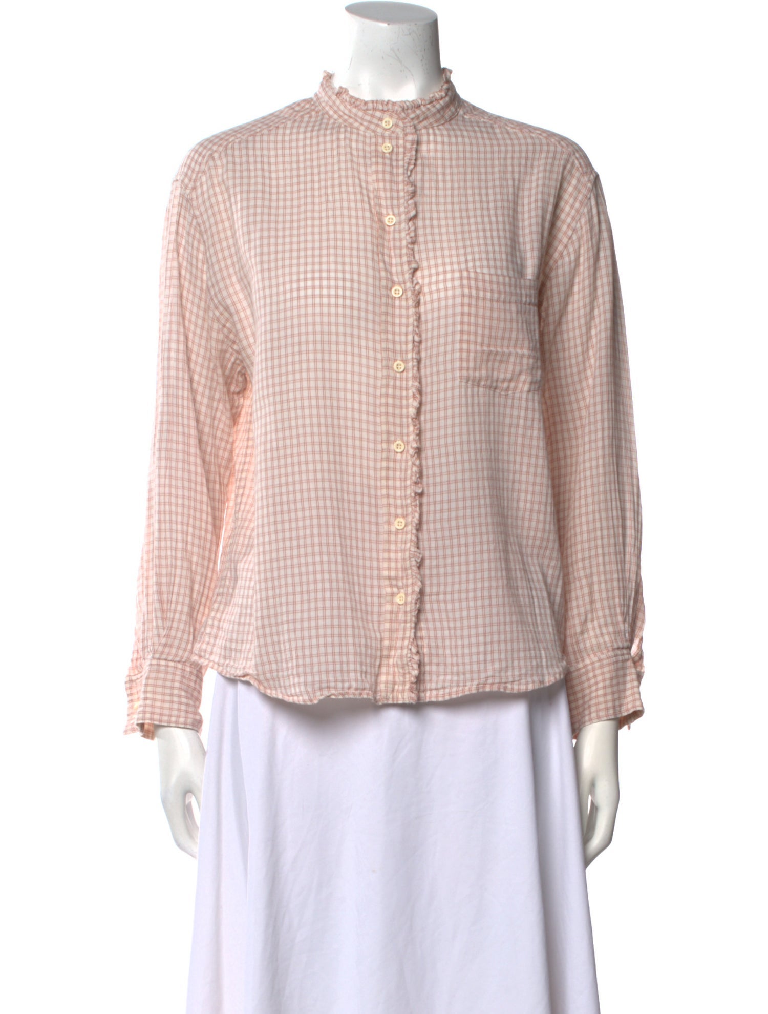 Masscob Plaid Print Mock Neck Button-Up Top