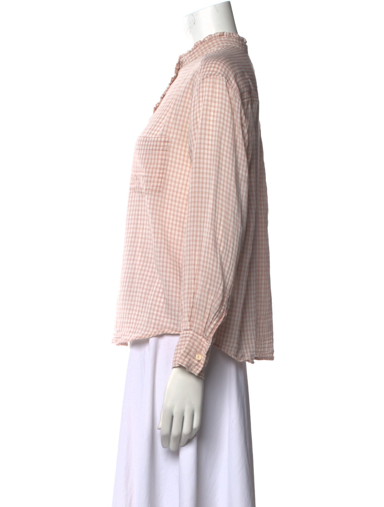 Masscob Plaid Print Mock Neck Button-Up Top