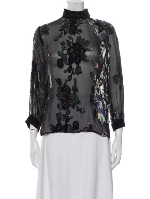 Masscob Floral Print Mock Neck Blouse