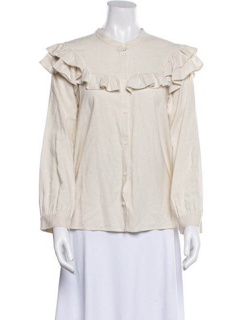 Masscob Silk Mock Neck Button-Up Top