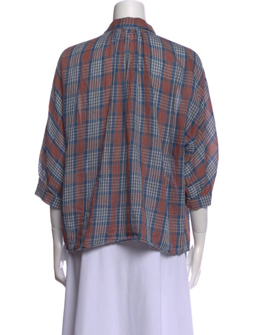 Masscob Plaid Print Three-Quarter Sleeve Button-Up Top
