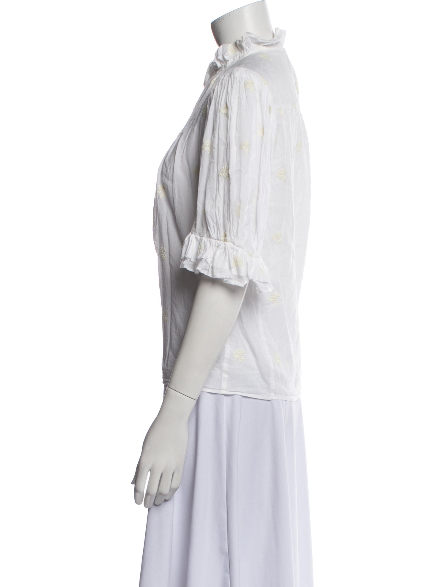 Masscob Striped Mock Neck Button-Up Top