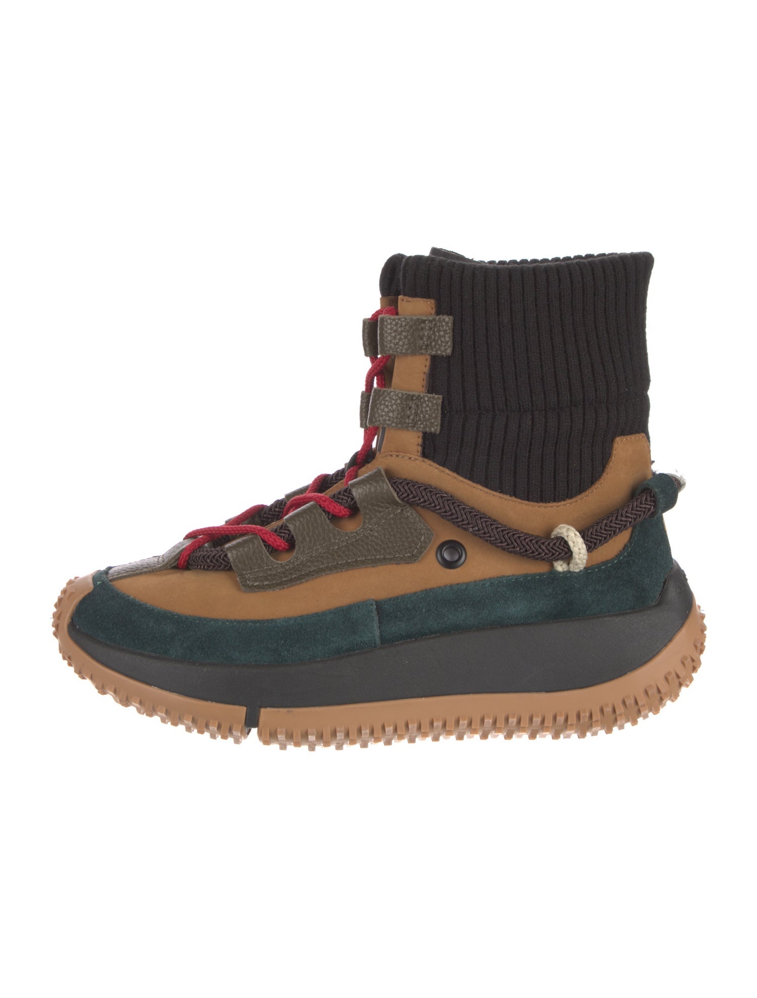 4CCCCEES Suede Colorblock Pattern Lace-Up Boots