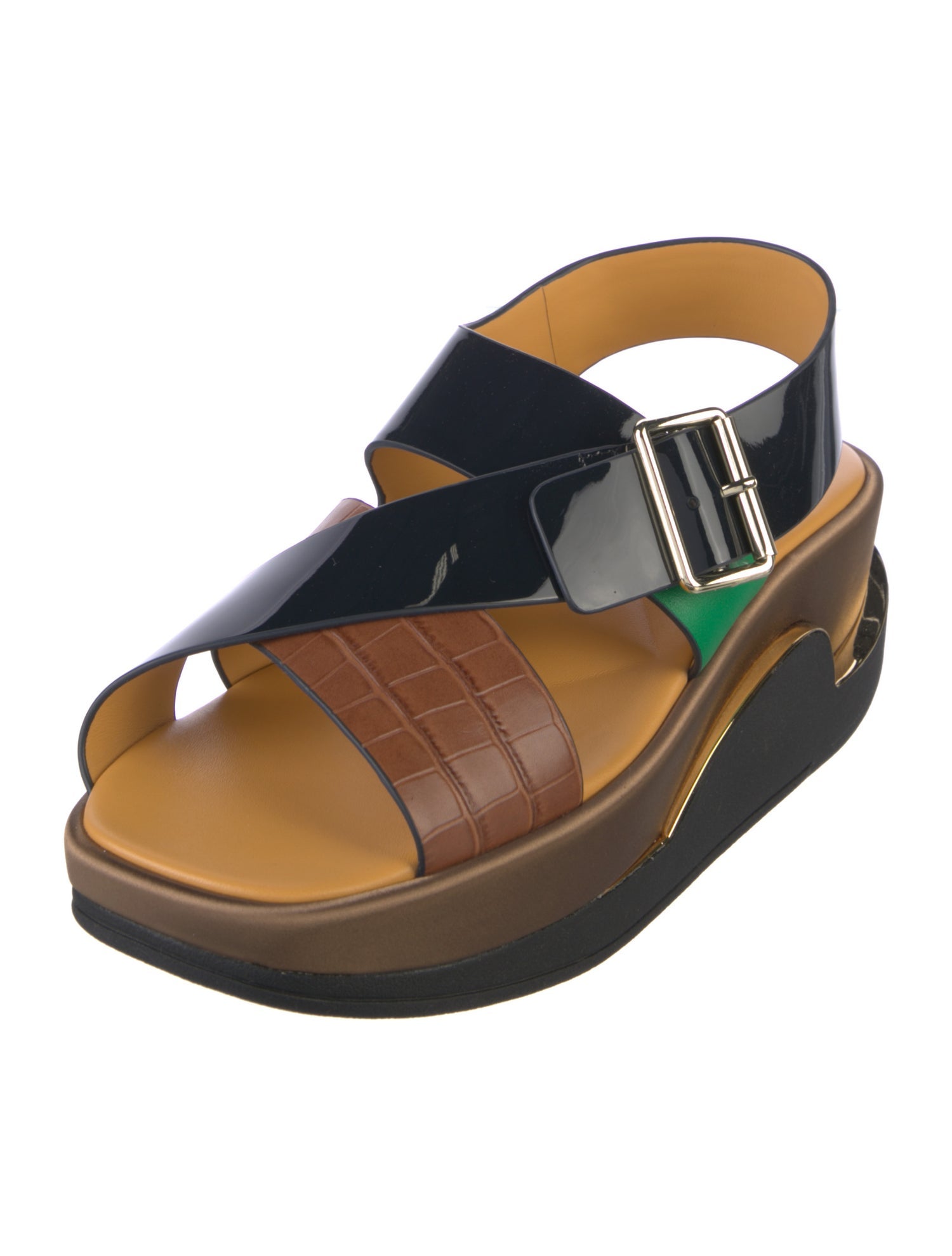 4CCCCEES Leather Colorblock Pattern Slingback Sandals