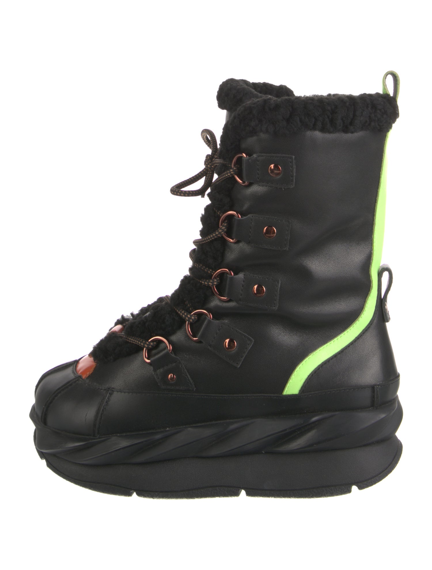 4CCCCEES Leather Colorblock Pattern Combat Boots