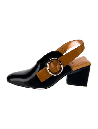 4CCCCEES Patent Leather Colorblock Pattern Slingback Pumps