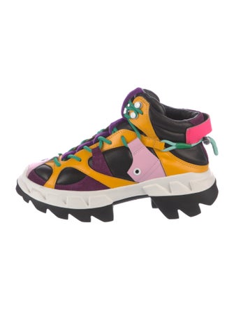 4CCCCEES Patent Leather Colorblock Pattern Hiking Boots