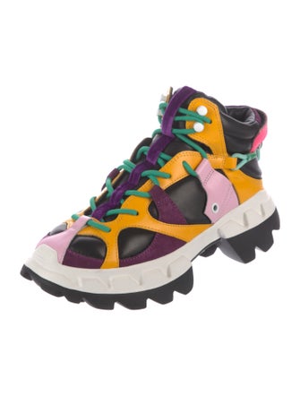 4CCCCEES Patent Leather Colorblock Pattern Hiking Boots