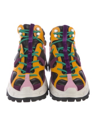 4CCCCEES Patent Leather Colorblock Pattern Hiking Boots