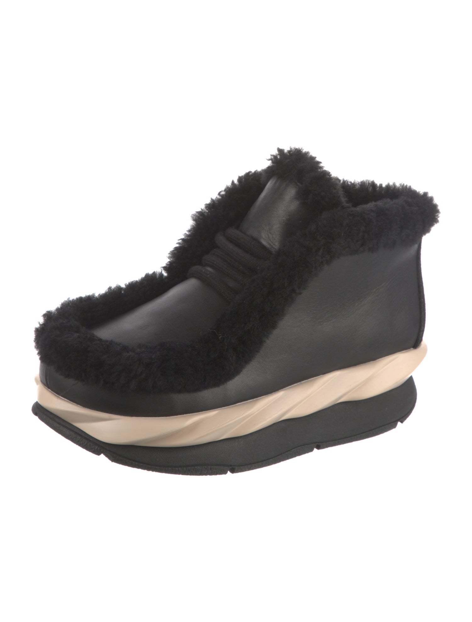 4CCCCEES Patent Leather Colorblock Pattern Lace-Up Boots