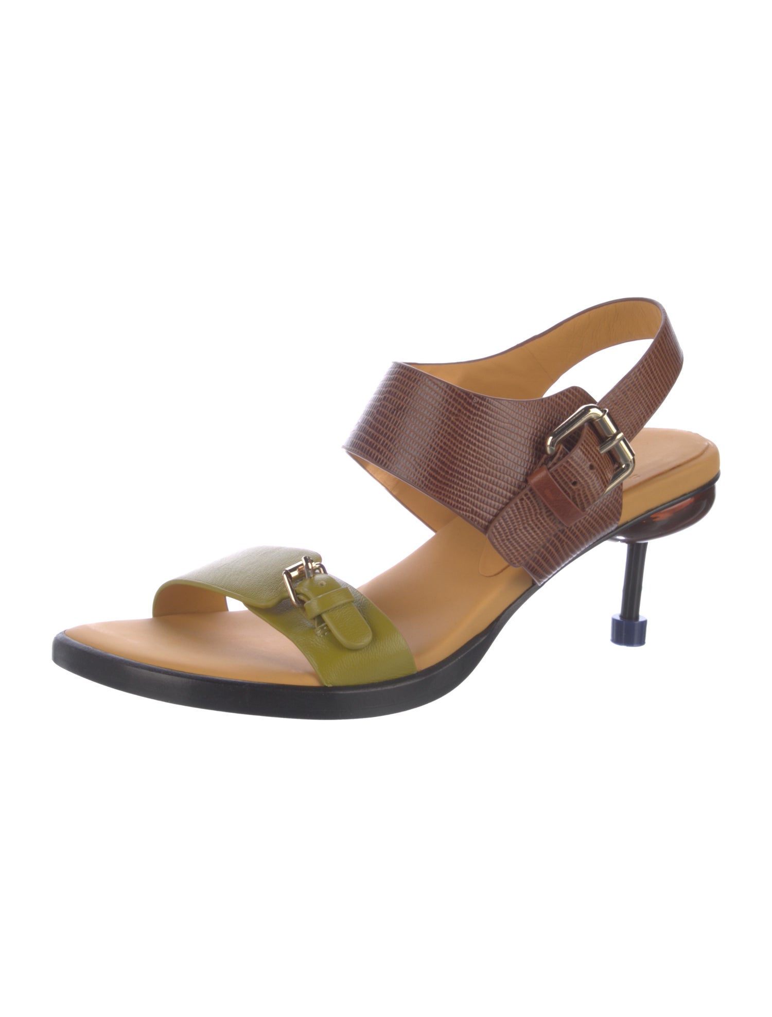 4CCCCEES Leather Colorblock Pattern Slingback Sandals