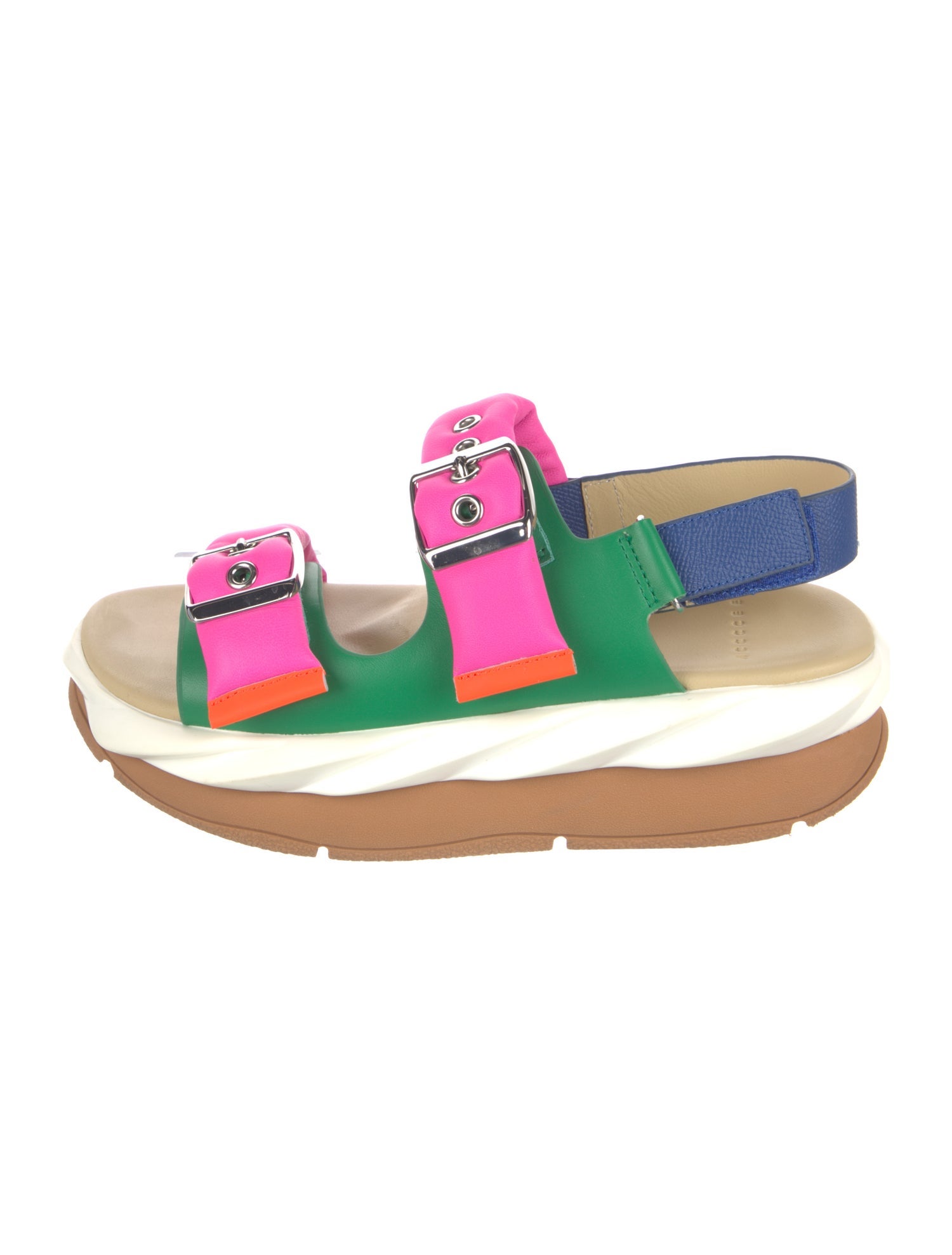 4CCCCEES Leather Colorblock Pattern Slingback Sandals