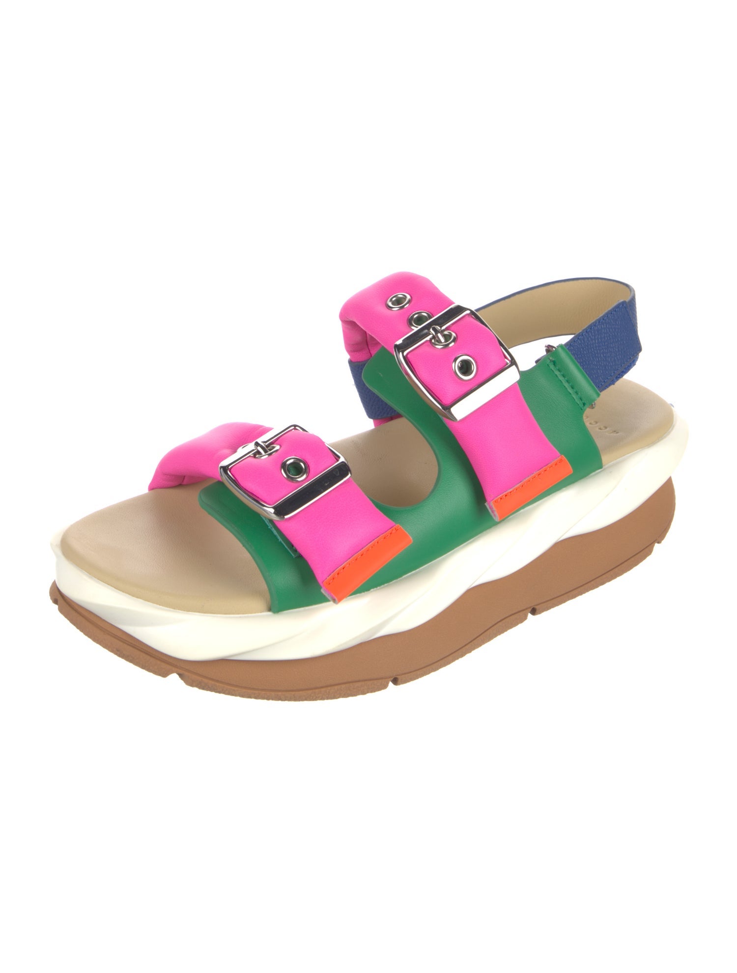 4CCCCEES Leather Colorblock Pattern Slingback Sandals