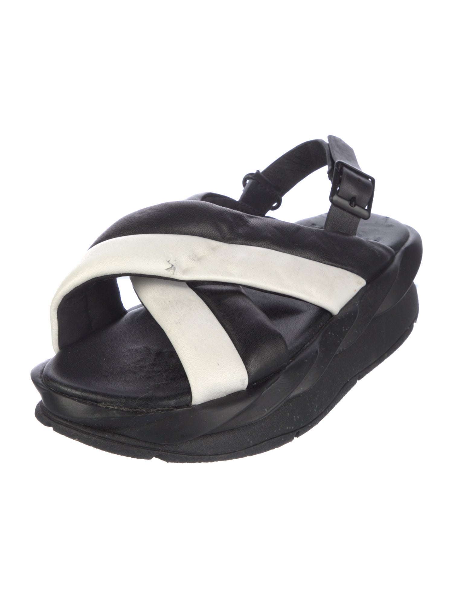 4CCCCEES Leather Colorblock Pattern Slingback Sandals