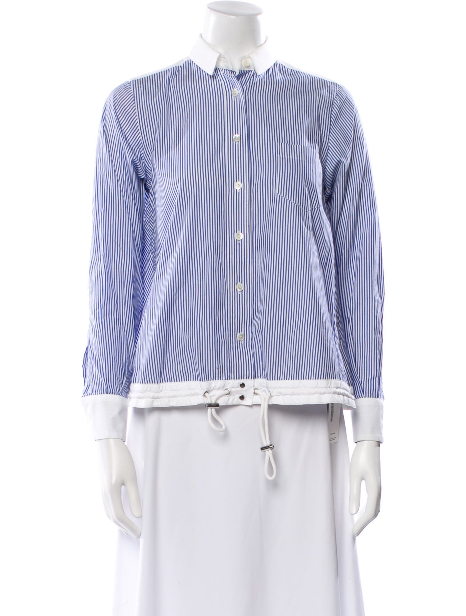 Sacai Luck Striped Three-Quarter Sleeve Button-Up Top