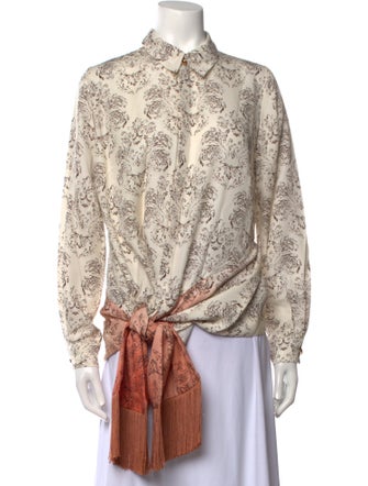Mother of Pearl Paisley Print Long Sleeve Button-Up Top
