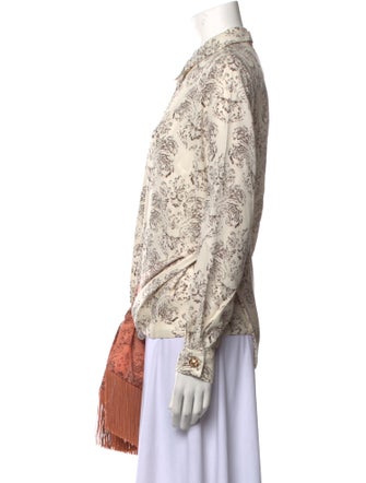 Mother of Pearl Paisley Print Long Sleeve Button-Up Top