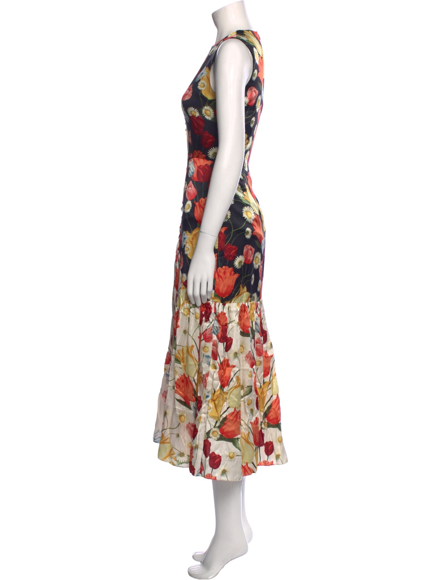 Mother of Pearl Floral Print Midi Length Dress