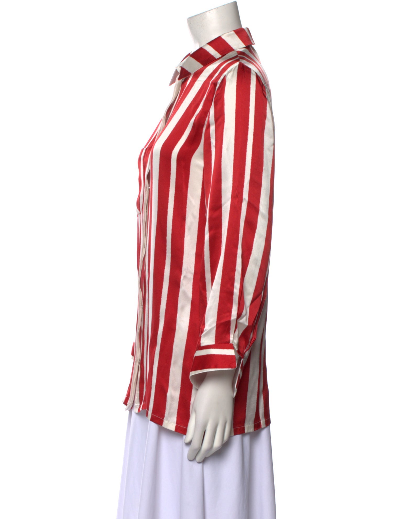 Mother of Pearl Silk Striped Button-Up Top