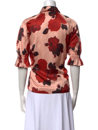 Mother of Pearl Floral Print Three-Quarter Sleeve Button-Up Top