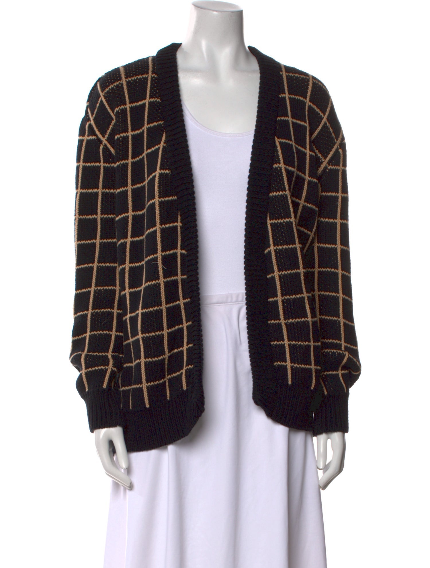 Mother of Pearl Plaid Print Open Front Sweater