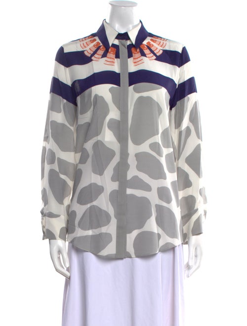 Mother of Pearl Silk Printed Button-Up Top