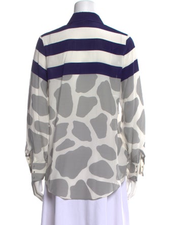 Mother of Pearl Silk Printed Button-Up Top