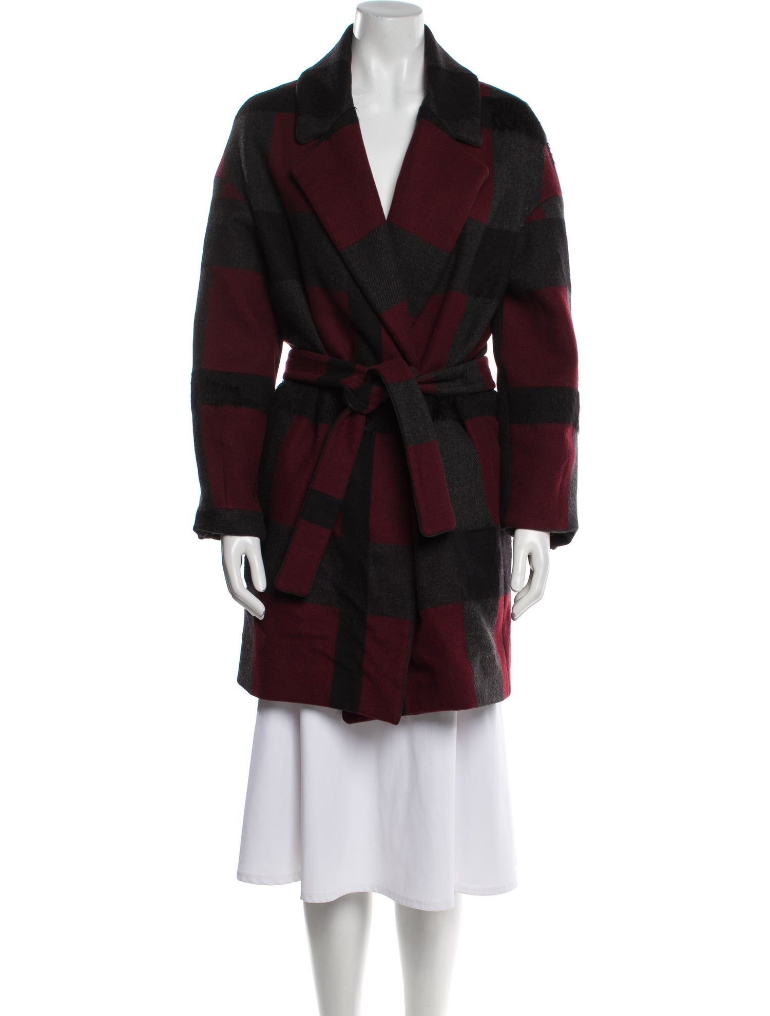 Mother of Pearl Plaid Print Trench Coat
