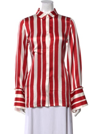 Mother of Pearl Silk Striped Button-Up Top