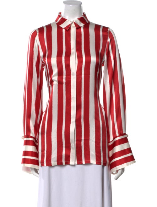 Mother of Pearl Silk Striped Button-Up Top