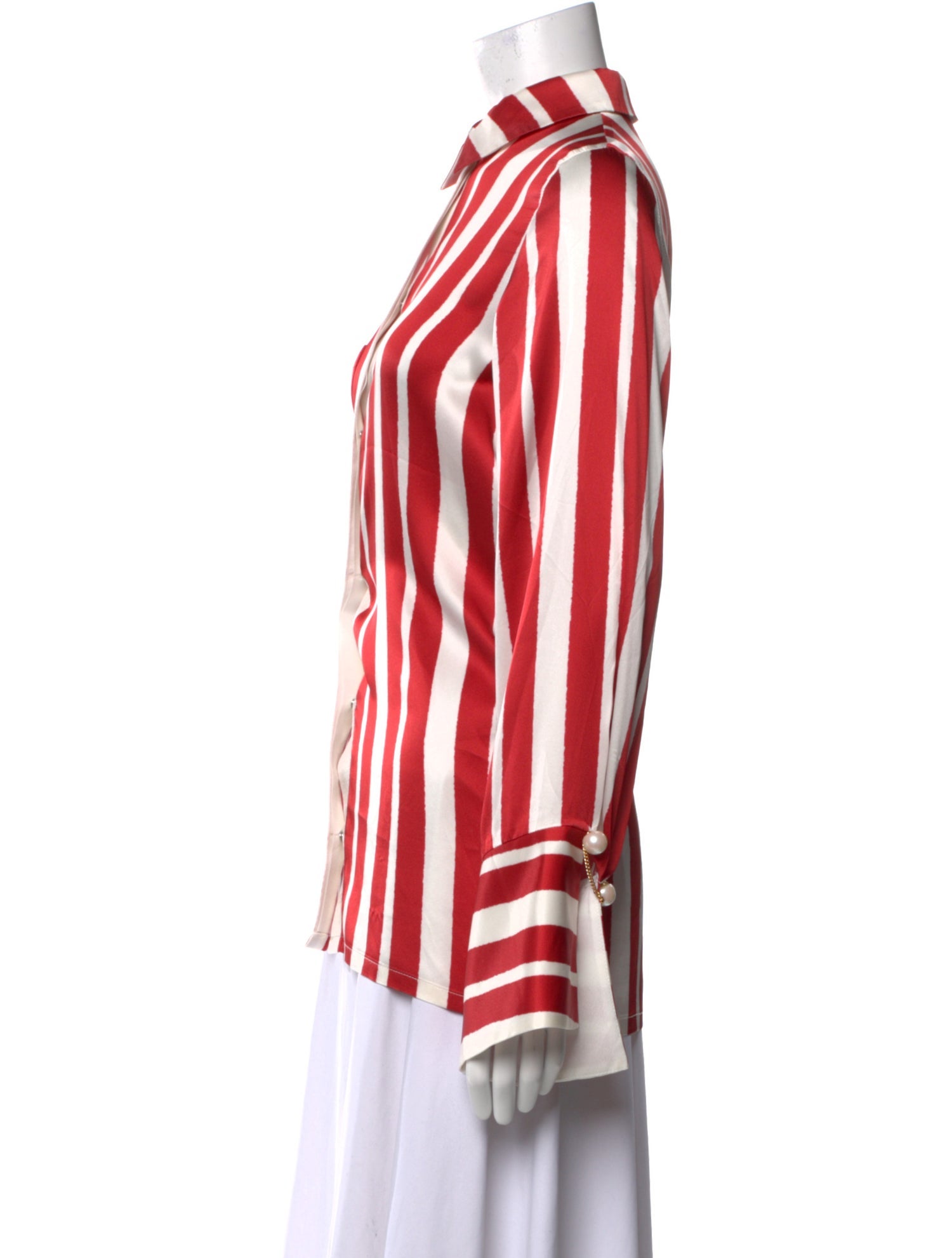 Mother of Pearl Silk Striped Button-Up Top