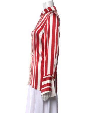 Mother of Pearl Silk Striped Button-Up Top