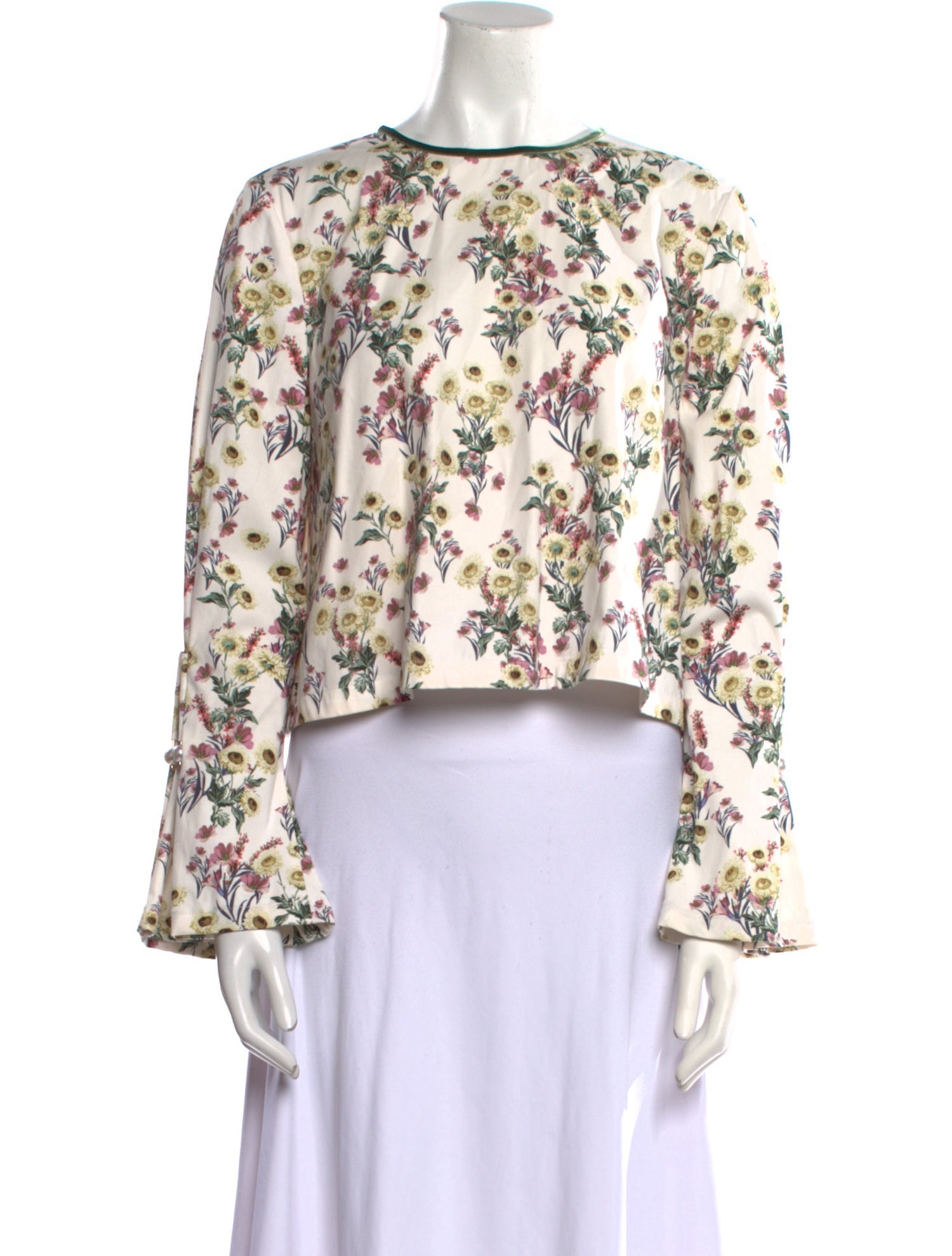 Mother of Pearl Floral Print Bateau Neckline Crop Top