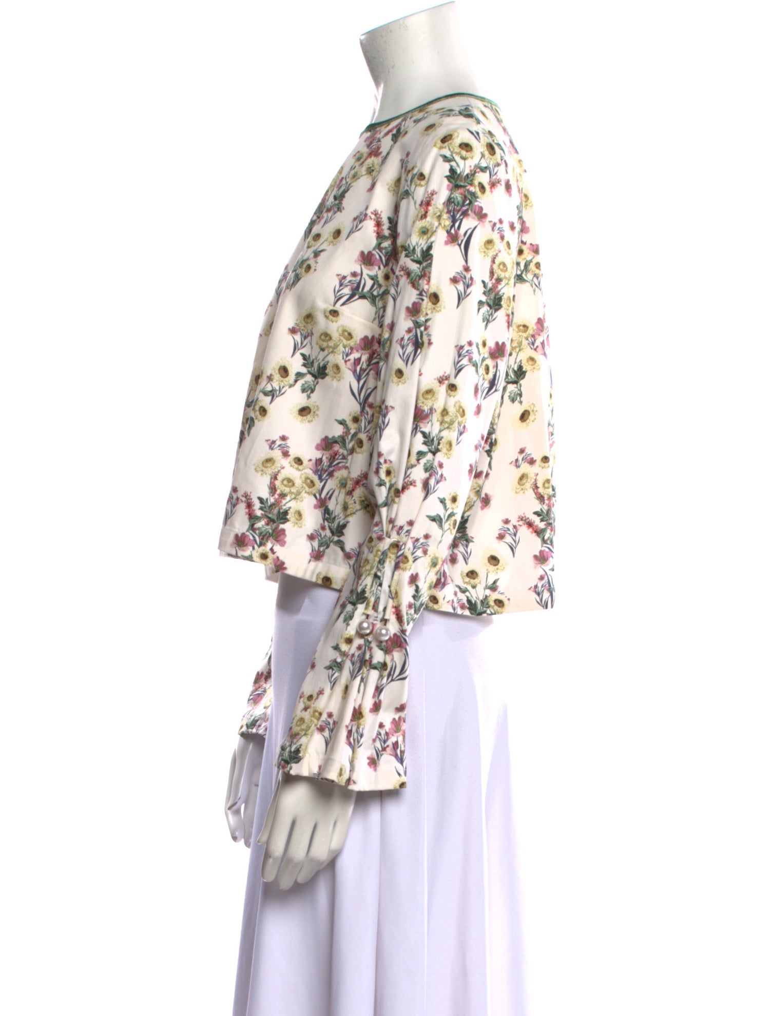 Mother of Pearl Floral Print Bateau Neckline Crop Top