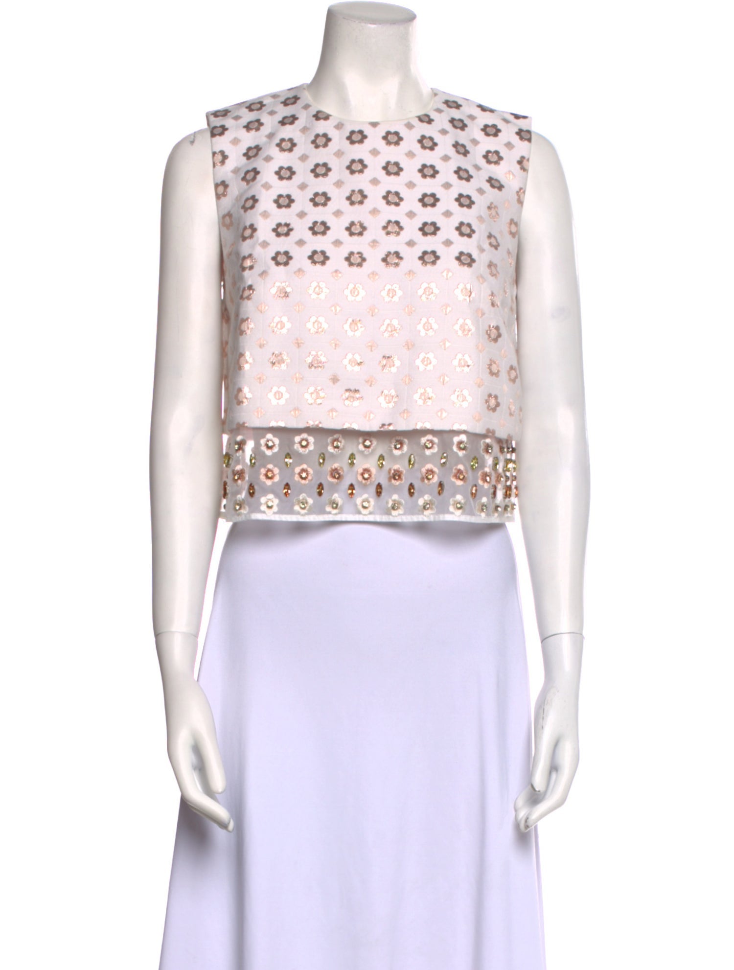 Markus Lupfer Floral Print Crew Neck Crop Top