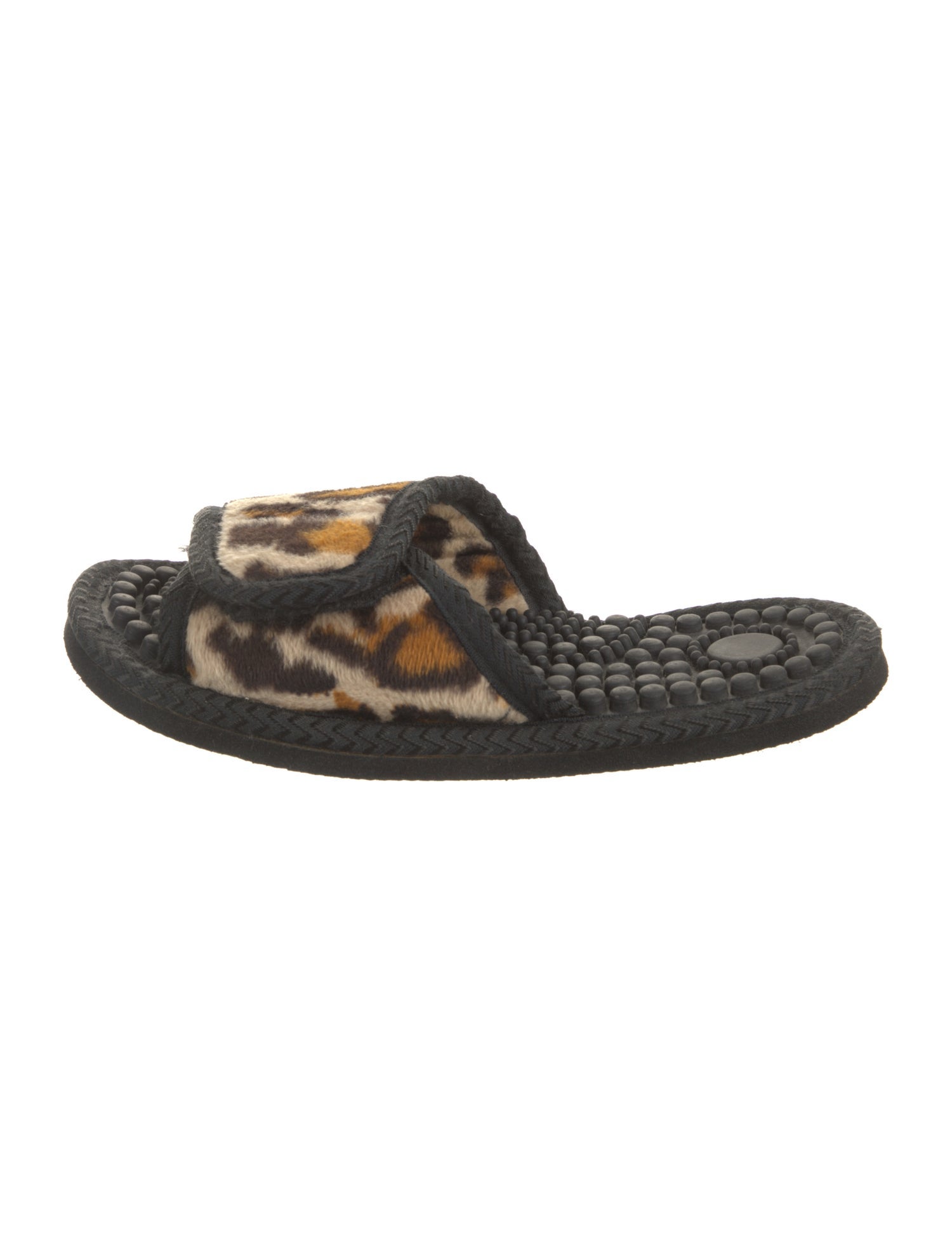 Jacques Levine Faux Fur Animal Print Slides