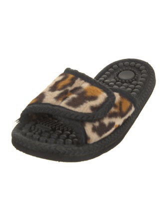 Jacques Levine Faux Fur Animal Print Slides