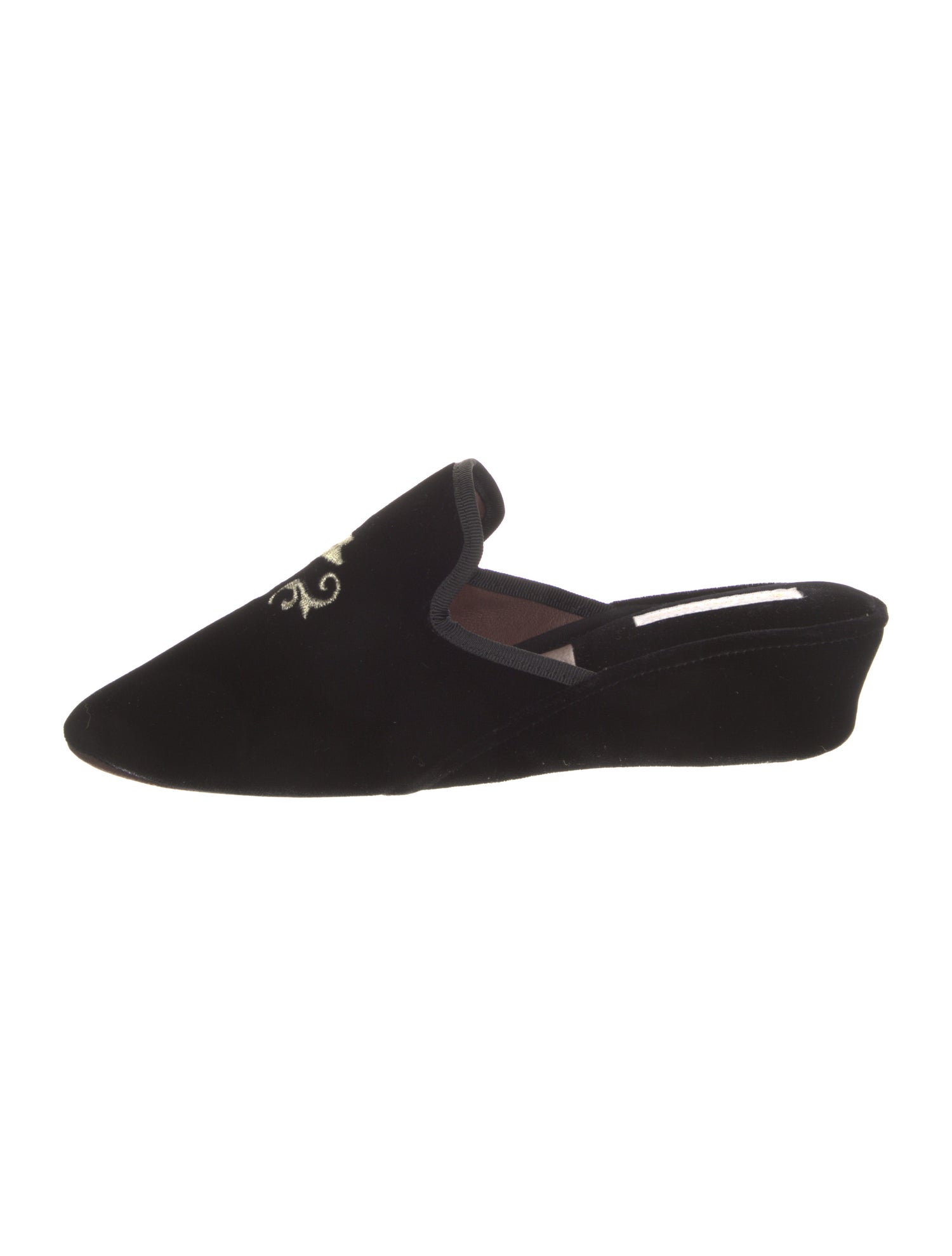 Jacques Levine Velvet Embroidered Accent Mules