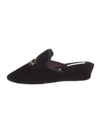 Jacques Levine Velvet Embroidered Accent Mules