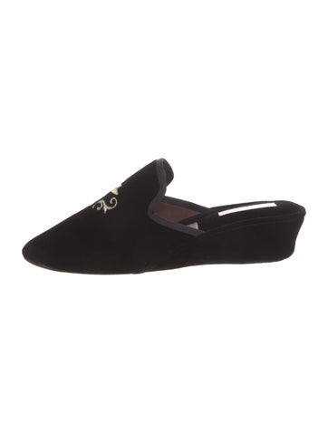 Jacques Levine Flats Velvet Embroidered Accent Mules 7.5