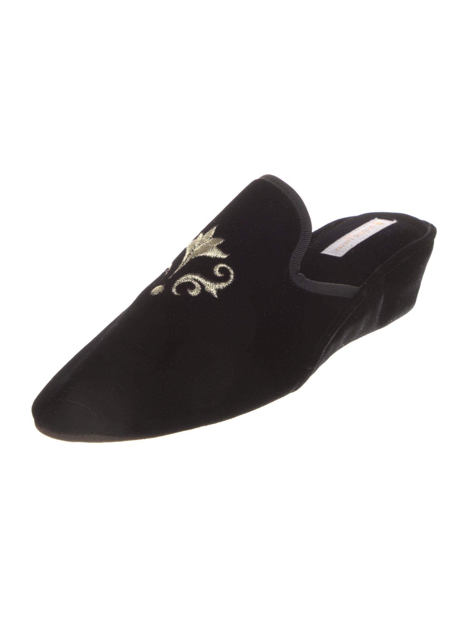 Jacques Levine Velvet Embroidered Accent Mules