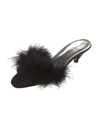 Jacques Levine Satin Feather Trim Slides