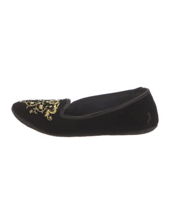 Jacques Levine Velvet Embroidered Accent Loafers