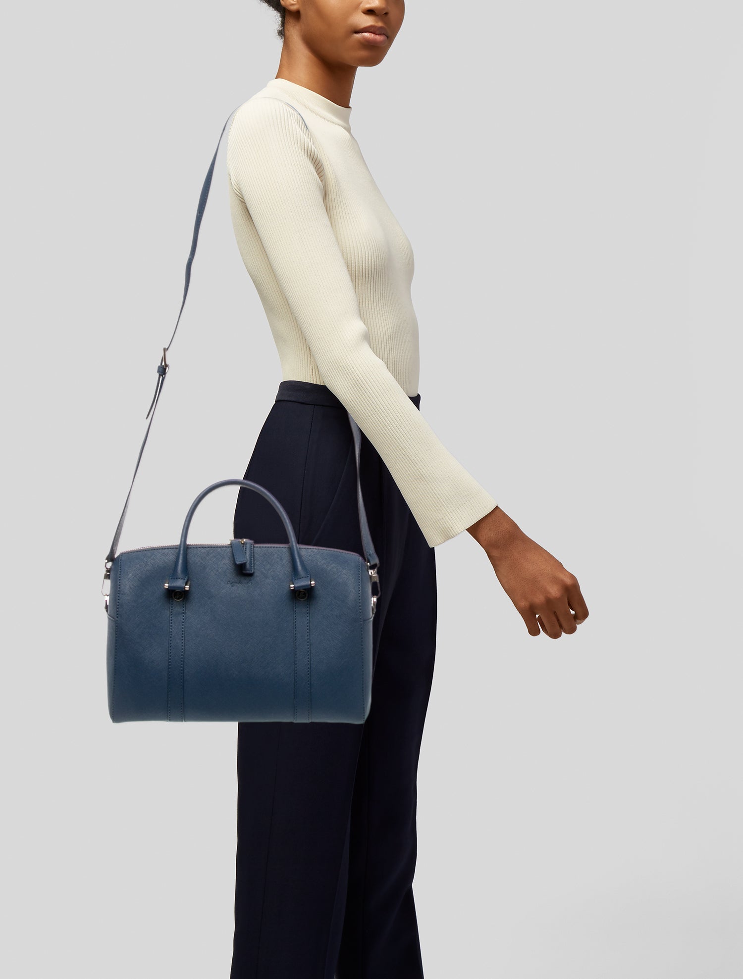 Agnes B. Saffiano Leather Top Handle Bag