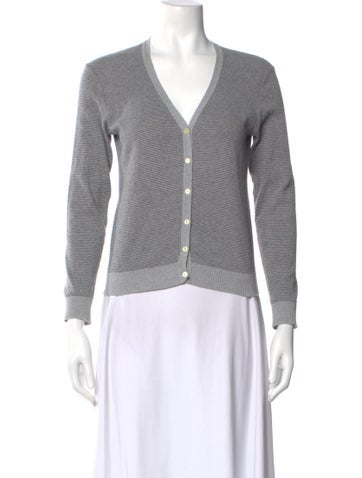 Pre-owned Agnès B. Striped V-neck Sweater In Gray