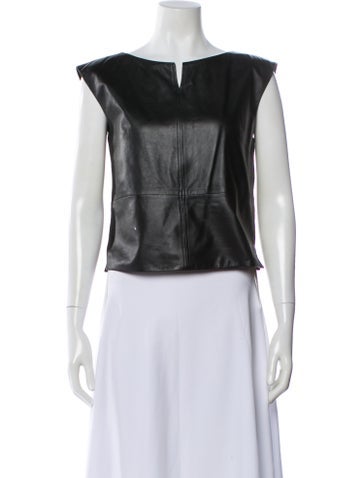 Pre-owned Agnès B. Leather Square Neckline Top In Black