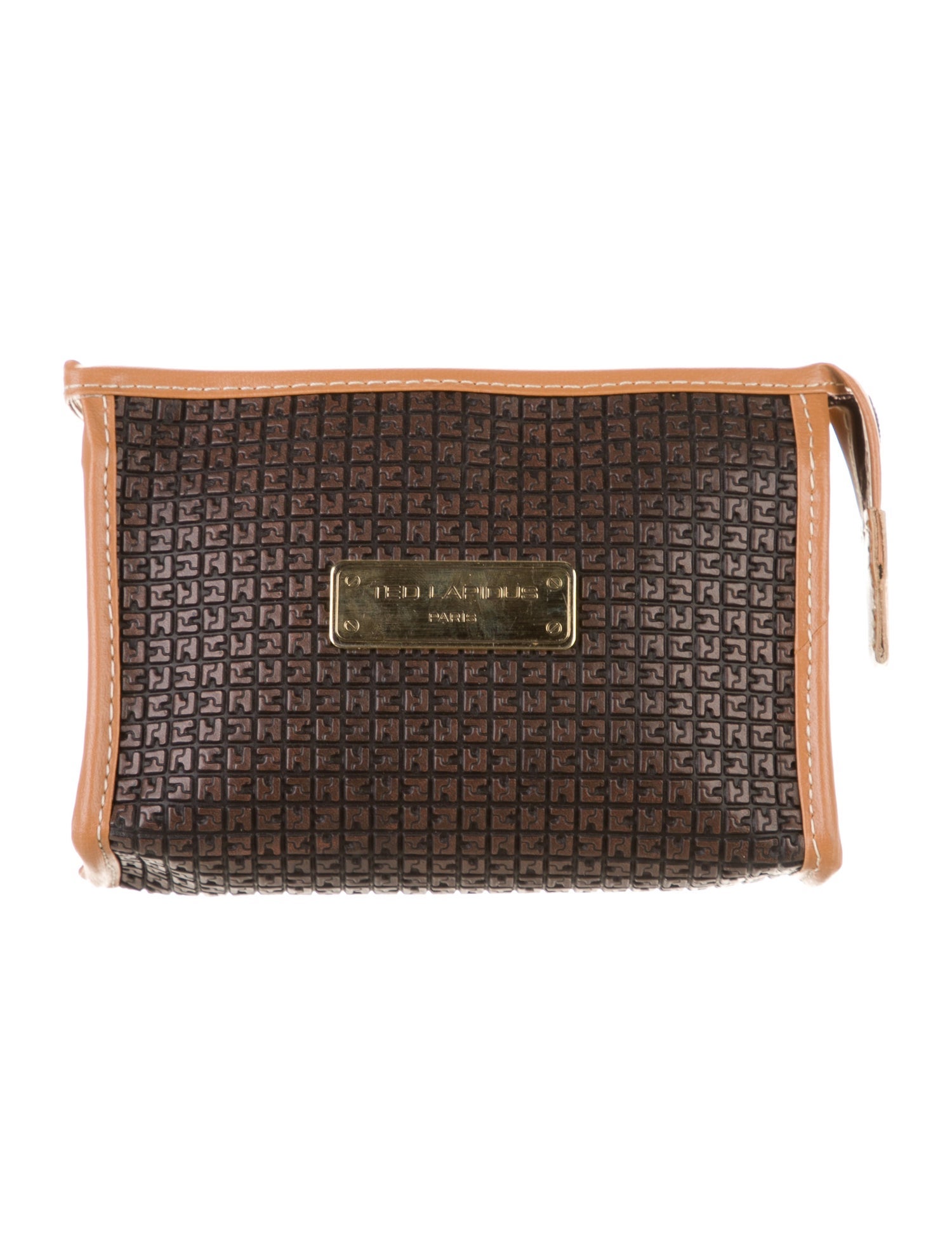 Ted Lapidus Embossed Vegeterian Leather Cosmetic Bag