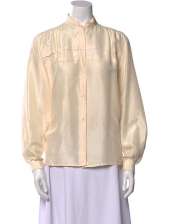 Ted Lapidus Mock Neck Long Sleeve Button-Up Top